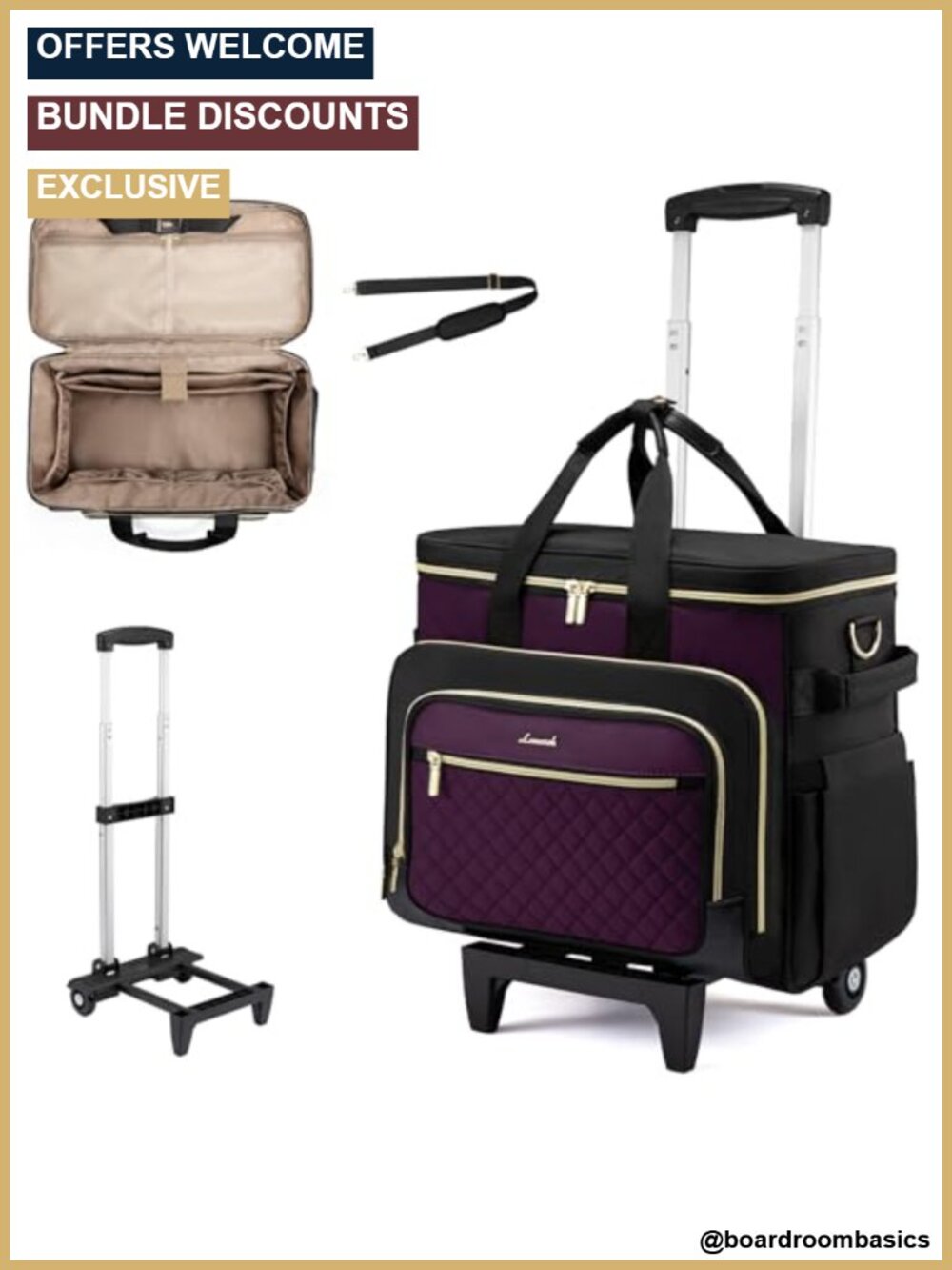 Rolling Teacher Bag with Detachable Dolly, 17.3" Laptop Compartment Large Tote